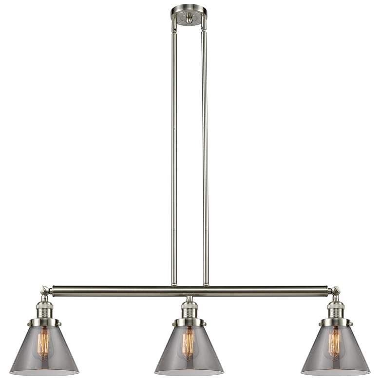 Image 1 Cone 40.25"W 3 Light Brushed Nickel Stem Hung Island Light w/ Smoke Sh