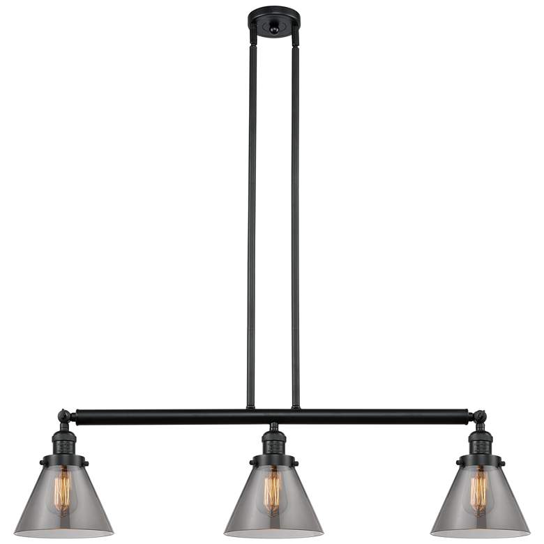 Image 1 Cone 40.25"W 3 Light Matte Black Stem Hung Island Light w/ Smoke Shade