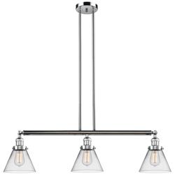 Cone 40.25"W 3 Light Polished Chrome Stem Hung Island Light w/ Clear S
