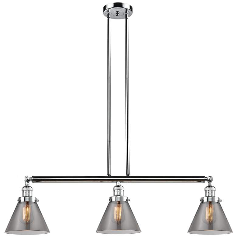 Image 1 Cone 40.25"W 3 Light Polished Chrome Stem Hung Island Light w/ Smoke S