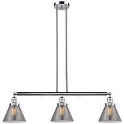 Cone 40.25"W 3 Light Polished Chrome Stem Hung Island Light w/ Smoke S