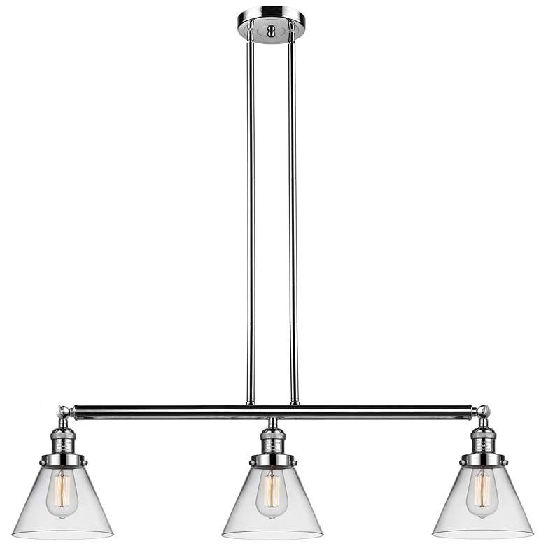 Image 1 Cone 40.25"W 3 Light Polished Nickel Stem Hung Island Light w/ Clear S