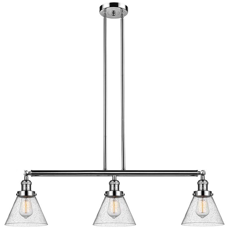 Image 1 Cone 40.25"W 3 Light Polished Nickel Stem Hung Island Light w/ Seedy S