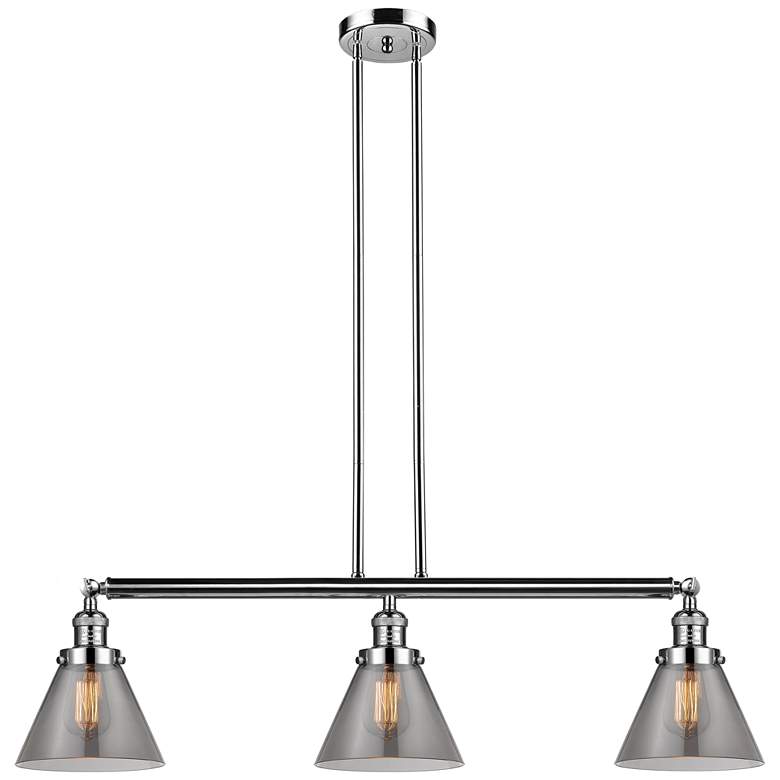 Image 1 Cone 40.25"W 3 Light Polished Nickel Stem Hung Island Light w/ Smoke S