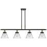 Cone 48" Wide 4 Light Black Brass Island Light w/ Clear Shade