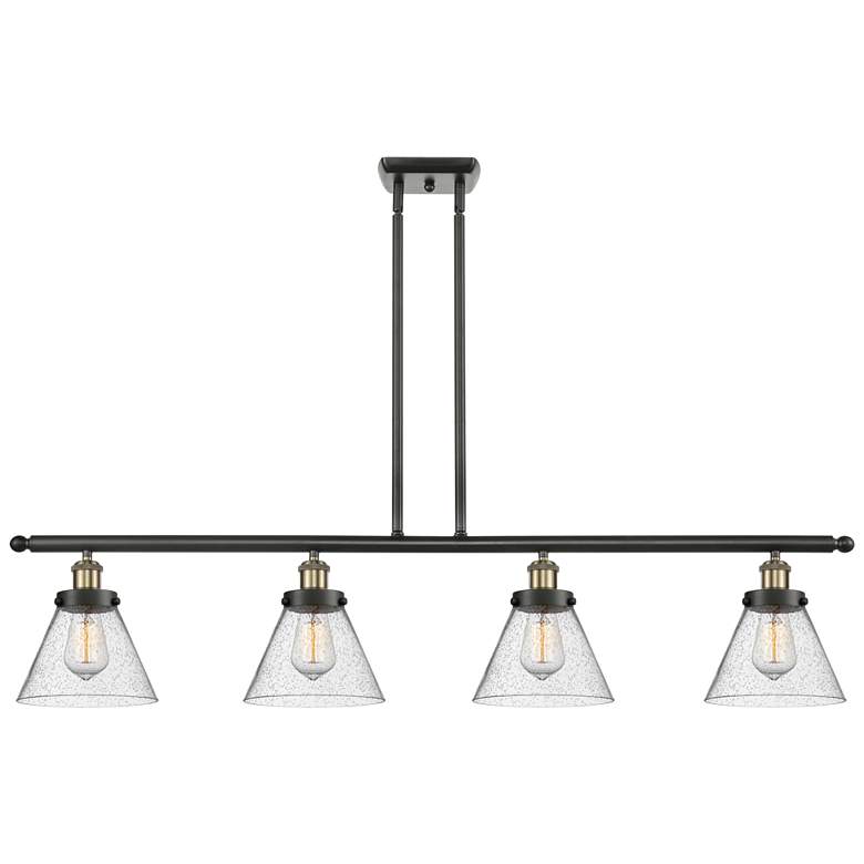 Image 1 Cone 48" Wide 4 Light Black Brass Island Light w/ Seedy Shade