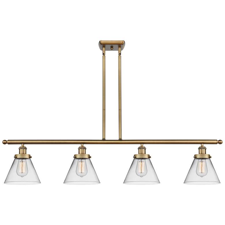 Image 1 Cone 48" Wide 4 Light Brushed Brass Island Light w/ Clear Shade