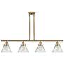 Cone 48" Wide 4 Light Brushed Brass Island Light w/ Clear Shade