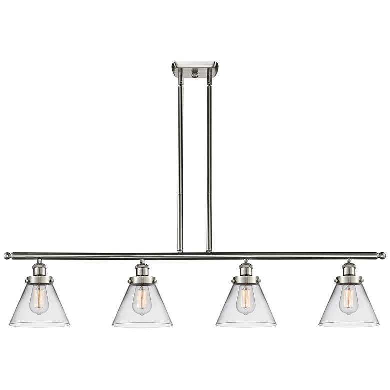 Image 1 Cone 48" Wide 4 Light Brushed Satin Nickel Island Light w/ Clear Shade