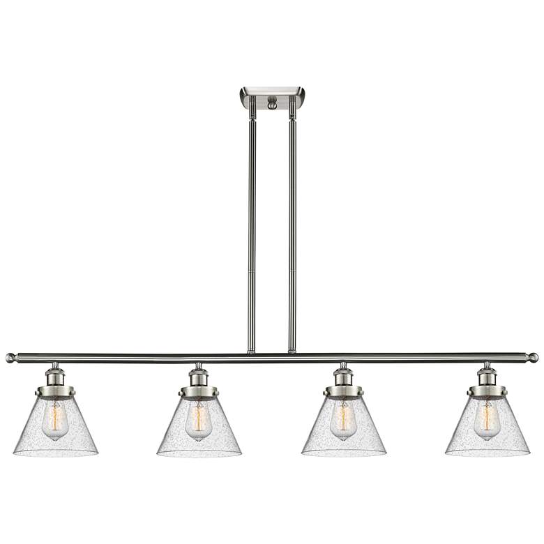 Image 1 Cone 48" Wide 4 Light Brushed Satin Nickel Island Light w/ Seedy Shade