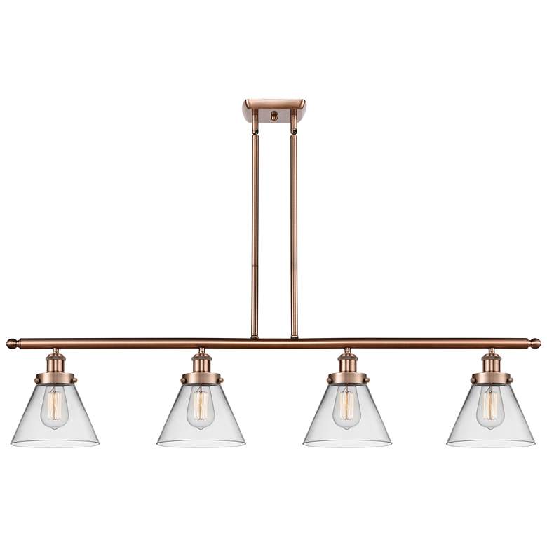 Image 1 Cone 48" Wide 4 Light Copper Island Light w/ Clear Shade