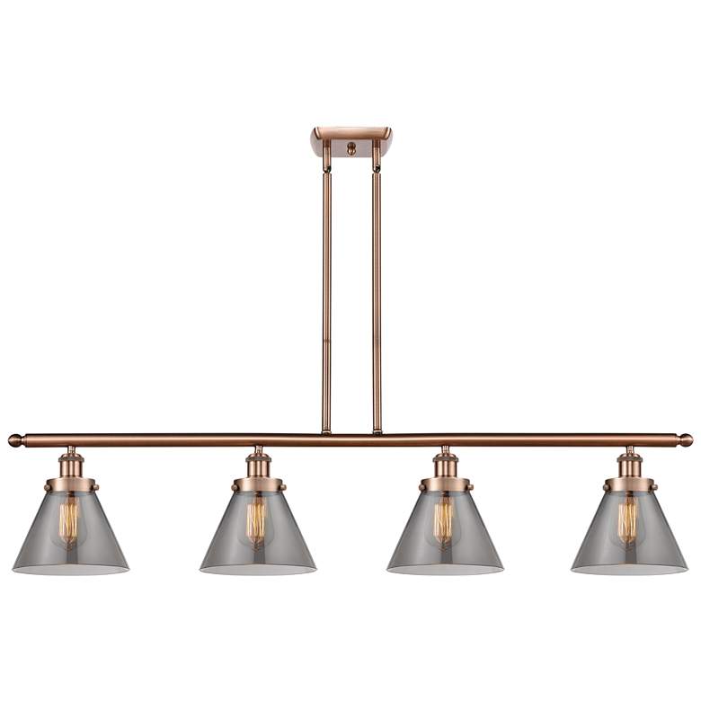 Image 1 Cone 48" Wide 4 Light Copper Island Light w/ Plated Smoke Shade