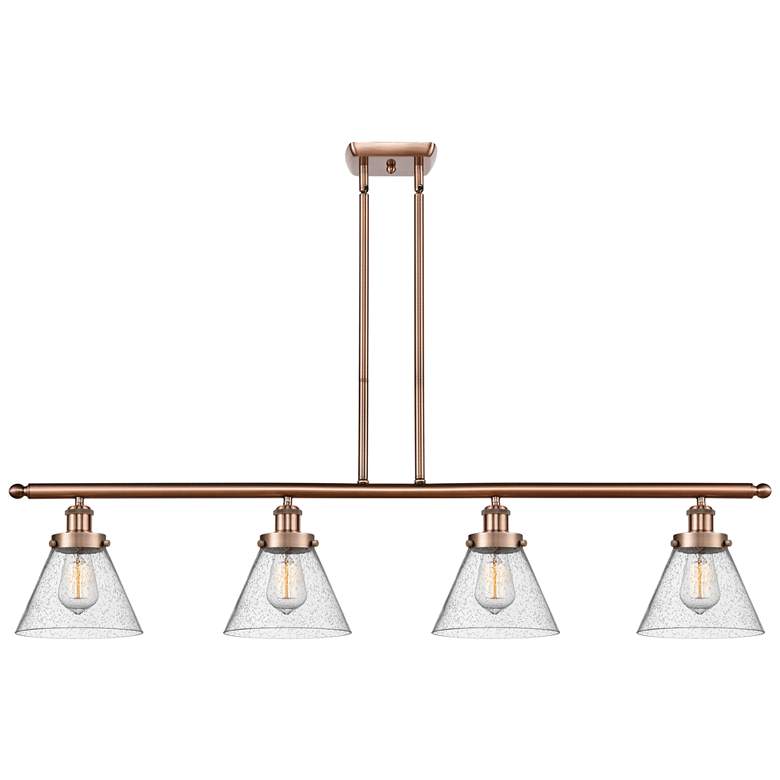 Image 1 Cone 48" Wide 4 Light Copper Island Light w/ Seedy Shade