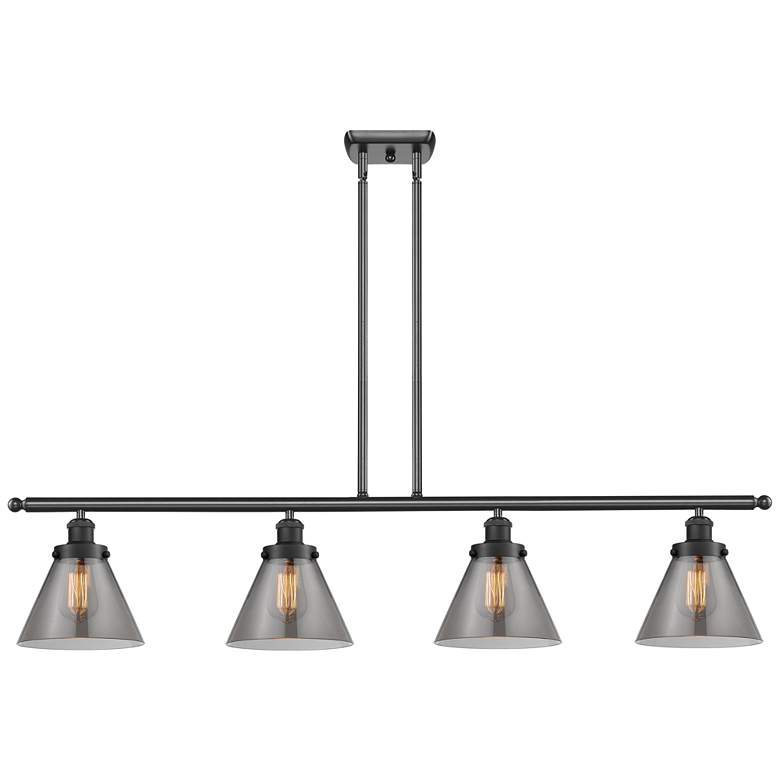 Image 1 Cone 48" Wide 4 Light Matte Black Island Light w/ Plated Smoke Shade