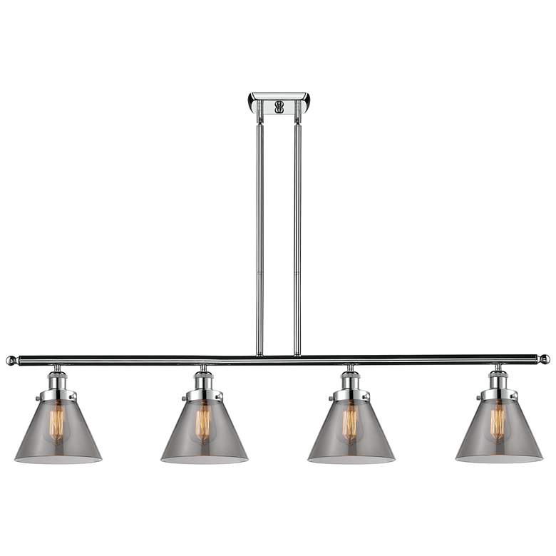 Image 1 Cone 48" Wide 4 Light Polished Chrome Island Light w/ Plated Smoke Sha