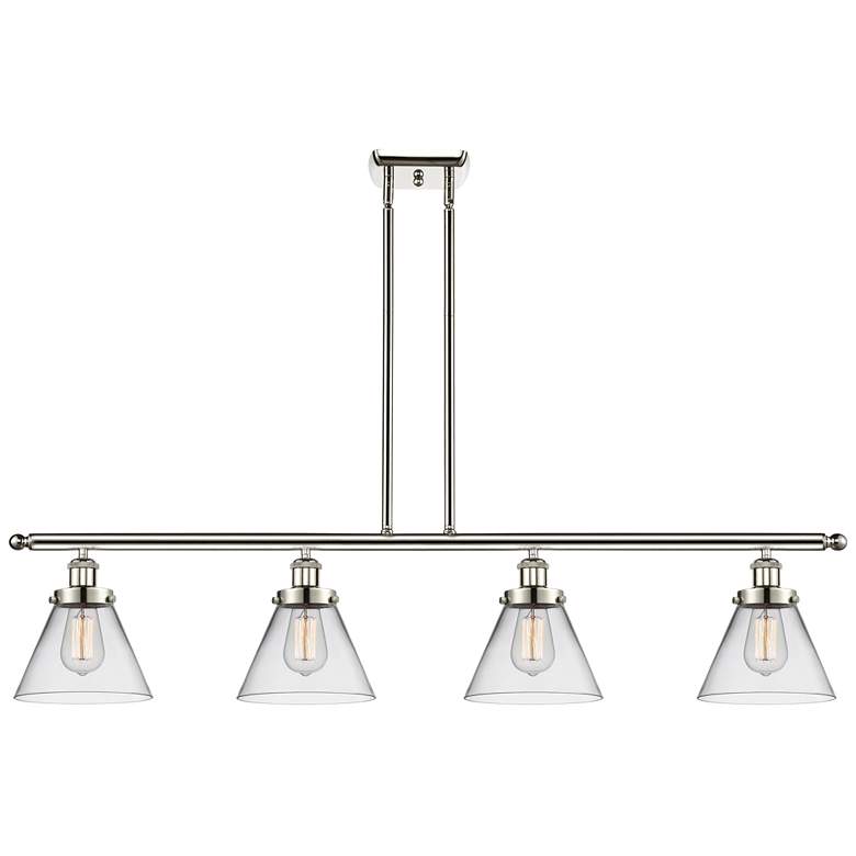 Image 1 Cone 48" Wide 4 Light Polished Nickel Island Light w/ Clear Shade