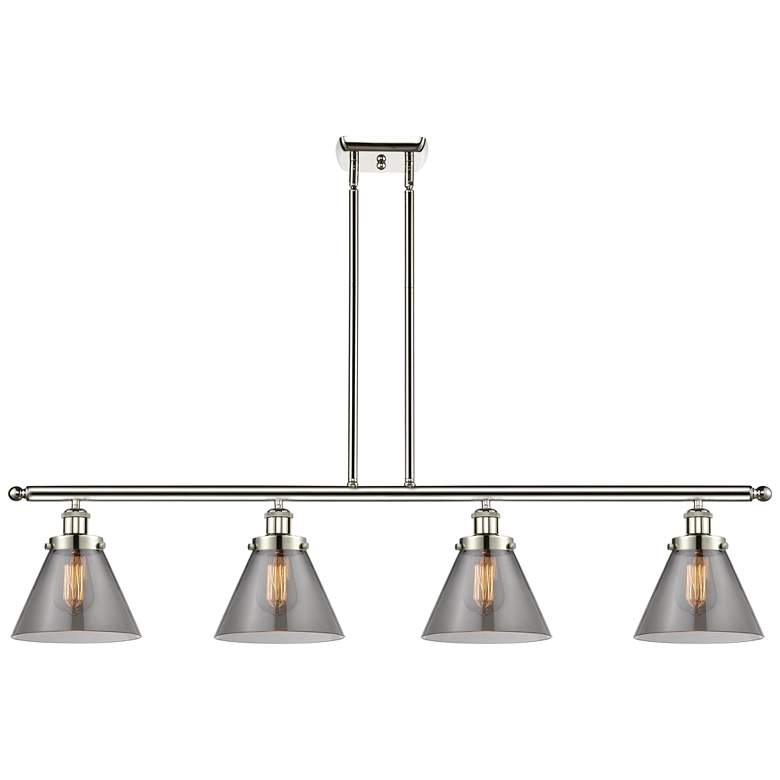 Image 1 Cone 48" Wide 4 Light Polished Nickel Island Light w/ Plated Smoke Sha