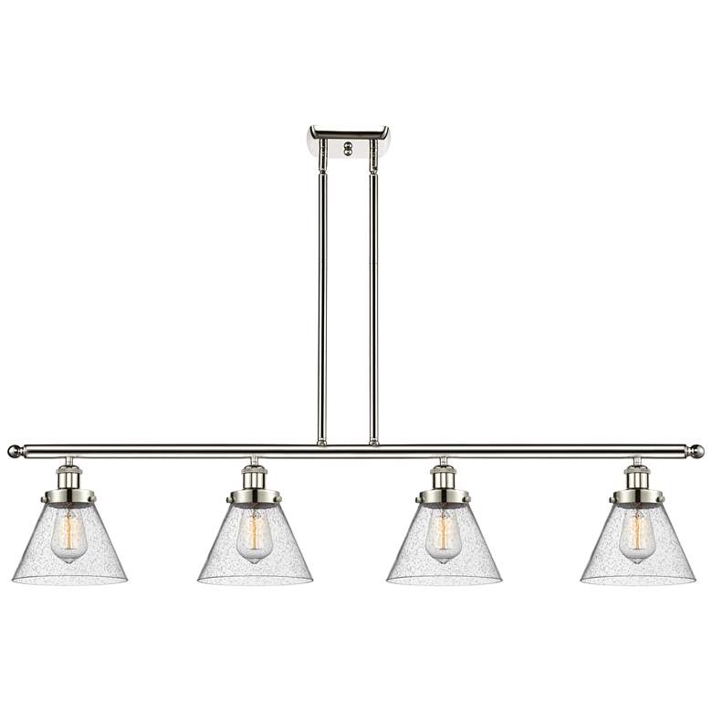 Image 1 Cone 48" Wide 4 Light Polished Nickel Island Light w/ Seedy Shade