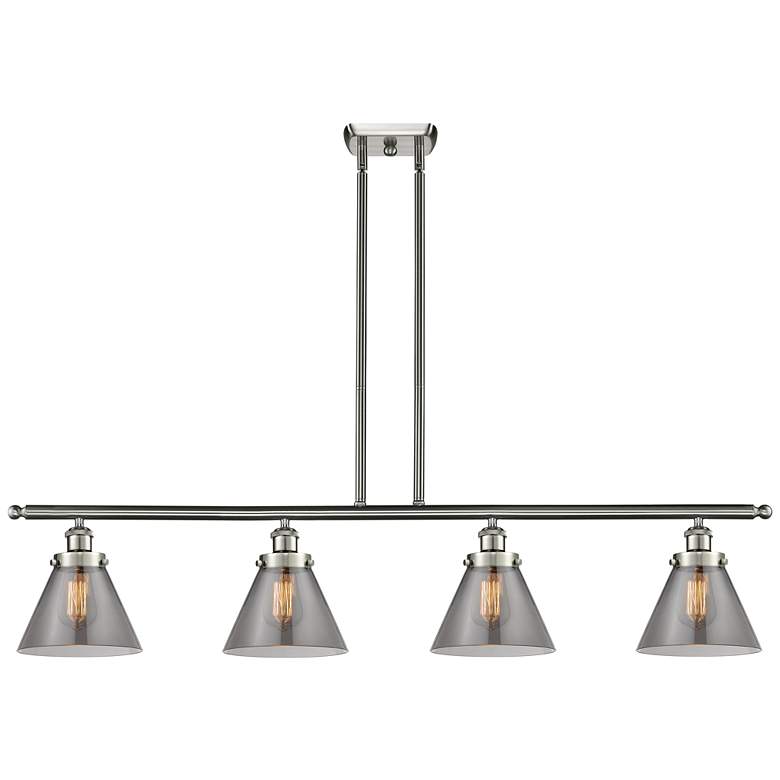 Image 1 Cone 48"W 4 Light Brushed Satin Nickel Island Light w/ Plated Smoke Sh