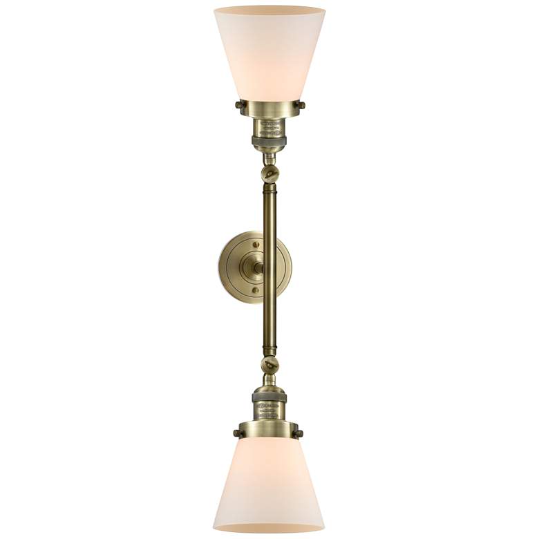 Image 1 Cone 6.25" Wide 2 Light Antique Brass Bath Vanity Light w/ White Shade