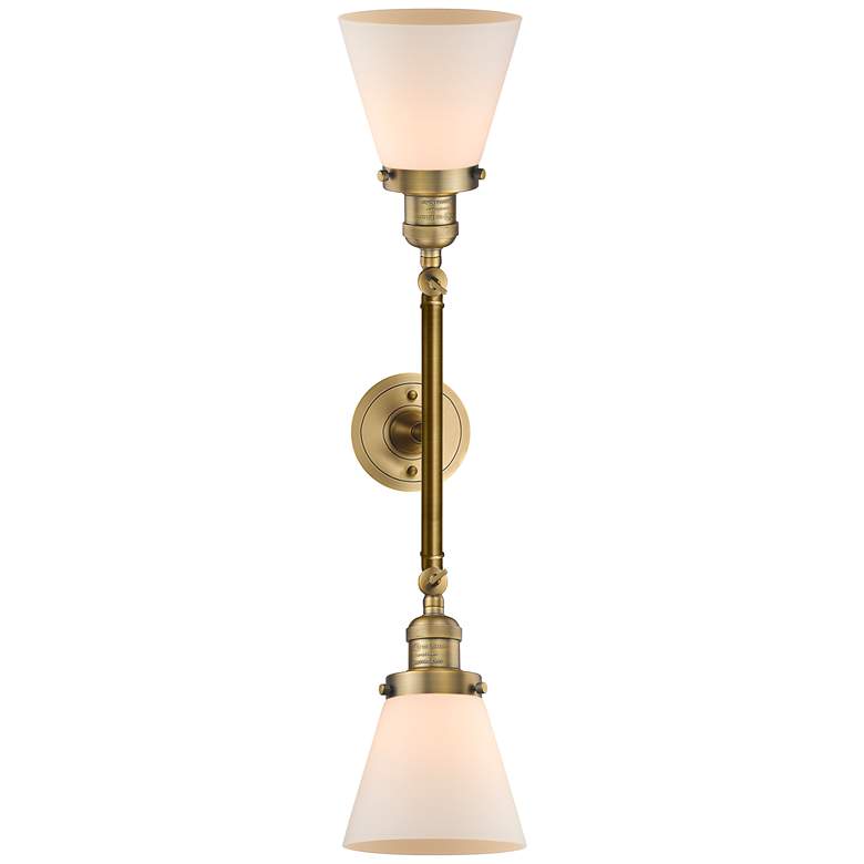 Image 1 Cone 6.25" Wide 2 Light Brushed Brass Bath Vanity Light w/ White Shade