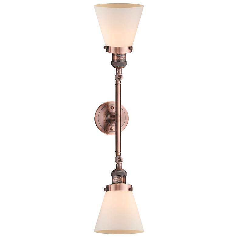 Image 1 Cone 6.25" Wide 2 Light Copper Bath Vanity Light w/ Matte White Shade