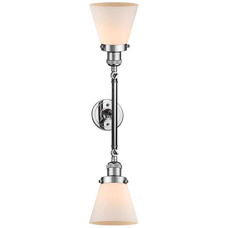 Image 1 Cone 6.25" Wide 2 Light Polished Chrome Bath Vanity Light w/ White Sha