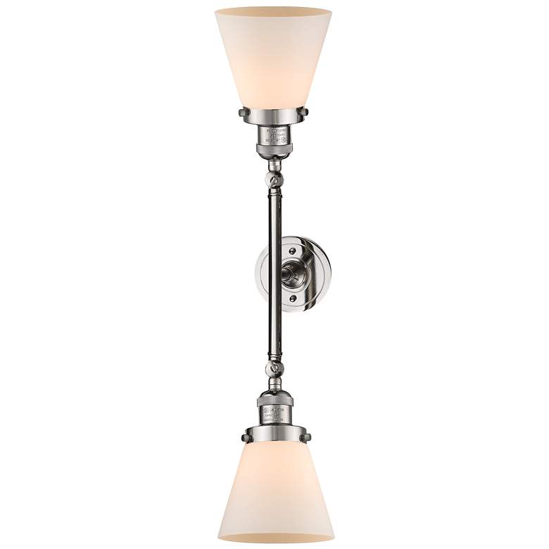 Image 1 Cone 6.25" Wide 2 Light Polished Nickel Bath Vanity Light w/ White Sha