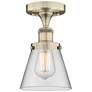 Cone 6.25" Wide Antique Brass Semi.Flush Mount With Clear Glass Shade
