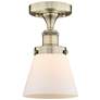 Cone 6.25" Wide Antique Brass Semi.Flush Mount With Matte White Glass