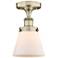 Cone 6.25" Wide Antique Brass Semi.Flush Mount With Matte White Glass