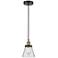 Cone 6.25" Wide Black Brass Corded Mini Pendant With Clear Shade
