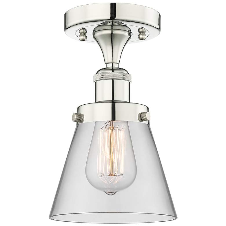 Image 1 Cone 6.25" Wide Polished Nickel Semi.Flush Mount With Clear Glass Shad