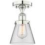 Cone 6.25" Wide Polished Nickel Semi.Flush Mount With Clear Glass Shad