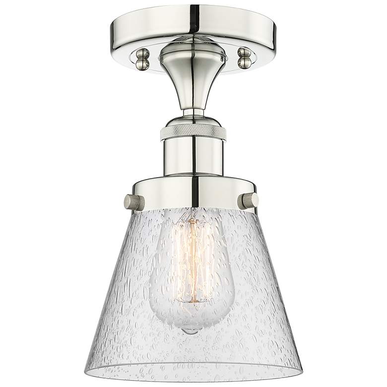 Image 1 Cone 6.25" Wide Polished Nickel Semi.Flush Mount With Seedy Glass Shad