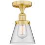 Cone 6.25" Wide Satin Gold Semi.Flush Mount With Clear Glass Shade