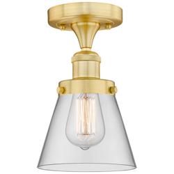 Cone 6.25&quot; Wide Satin Gold Semi.Flush Mount With Clear Glass Shade