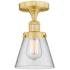 Cone 6.25" Wide Satin Gold Semi.Flush Mount With Clear Glass Shade