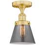 Cone 6.25" Wide Satin Gold Semi.Flush Mount With Plated Smoke Glass Sh
