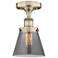 Cone 6.25"W Antique Brass Semi.Flush Mount With Plated Smoke Glass Sha