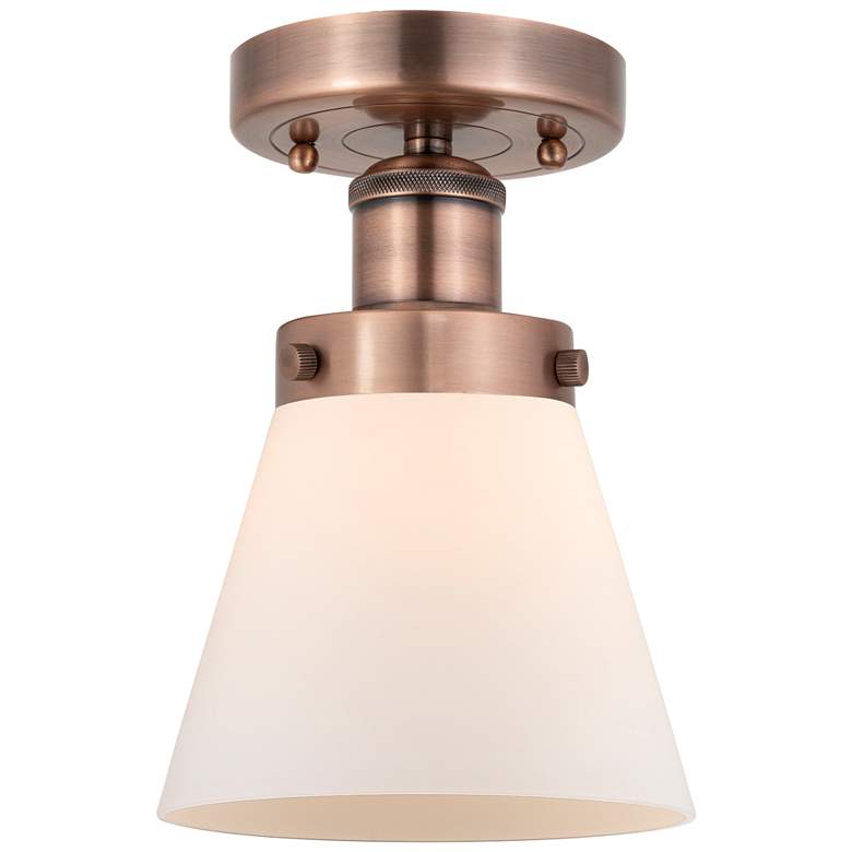 Image 1 Cone 6.25"W Antique Copper Semi.Flush Mount With Matte White Glass Sha