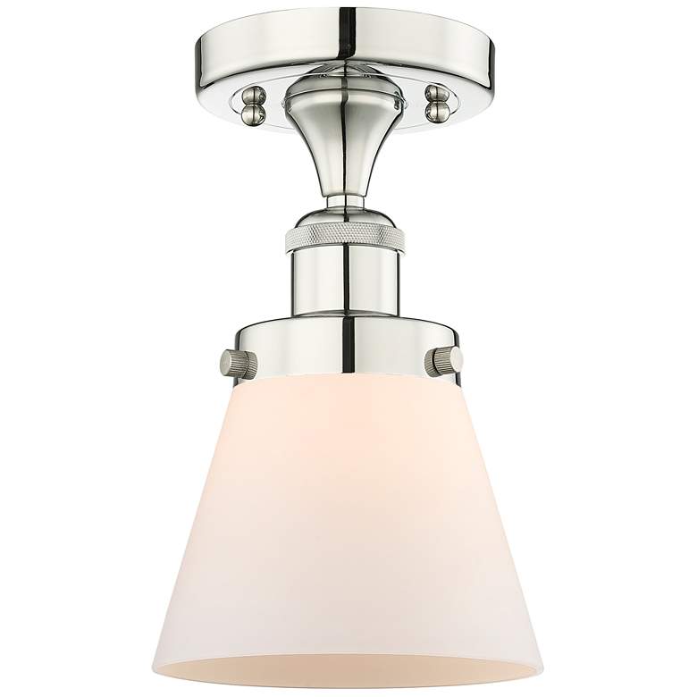 Image 1 Cone 6.25"W Polished Nickel Semi.Flush Mount With Matte White Glass Sh