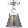 Cone 6.25"W Polished Nickel Semi.Flush Mount With Plated Smoke Glass S
