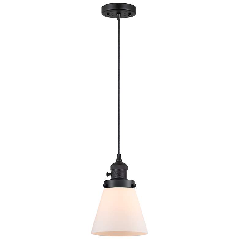 Image 1 Cone 6.25" Wide Matte Black Mini Pendant with Matte White Cone Glass Shade