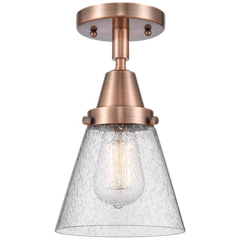 Image 1 Cone 6 1/4"W Antique Copper LED Ceiling Light w/ Seedy Glass
