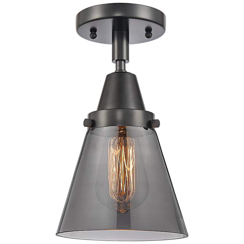 Image 1 Cone 6 1/4"W Matte Black with Smoke Glass LED Ceiling Light