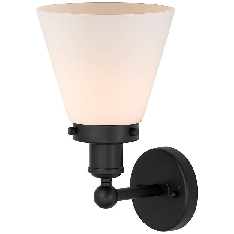 Image 2 Cone 6" 11 1/4" High Matte Black and White Glass Wall Sconce more views