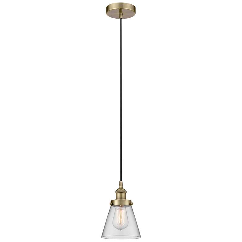 Image 1 Cone 6" Antique Brass Mini Pendant w/ Clear Shade