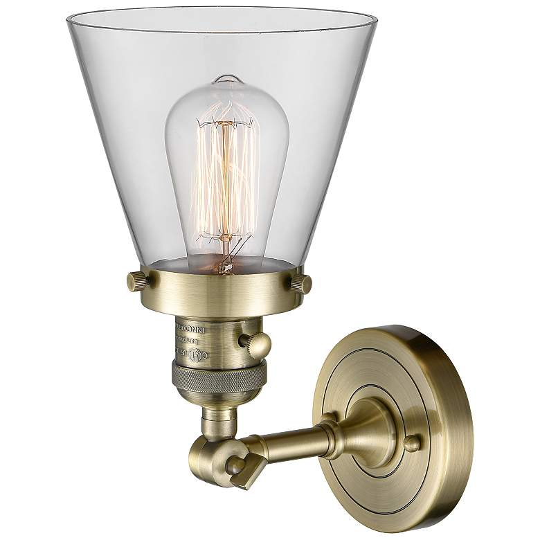 Image 2 Cone 6" Antique Brass Sconce w/ Clear Shade more views