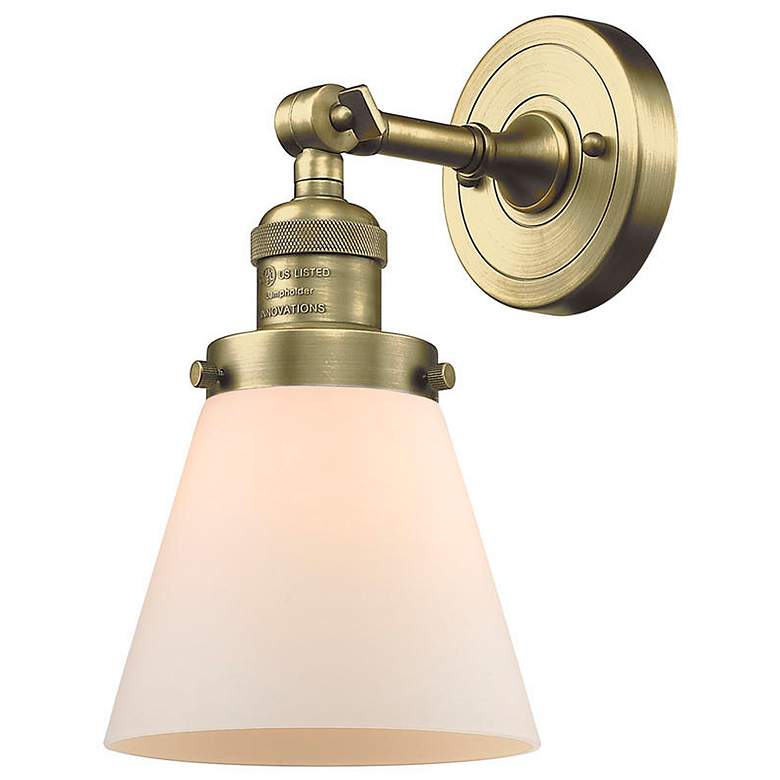 Image 1 Cone 6" Antique Brass Sconce w/ Matte White Shade